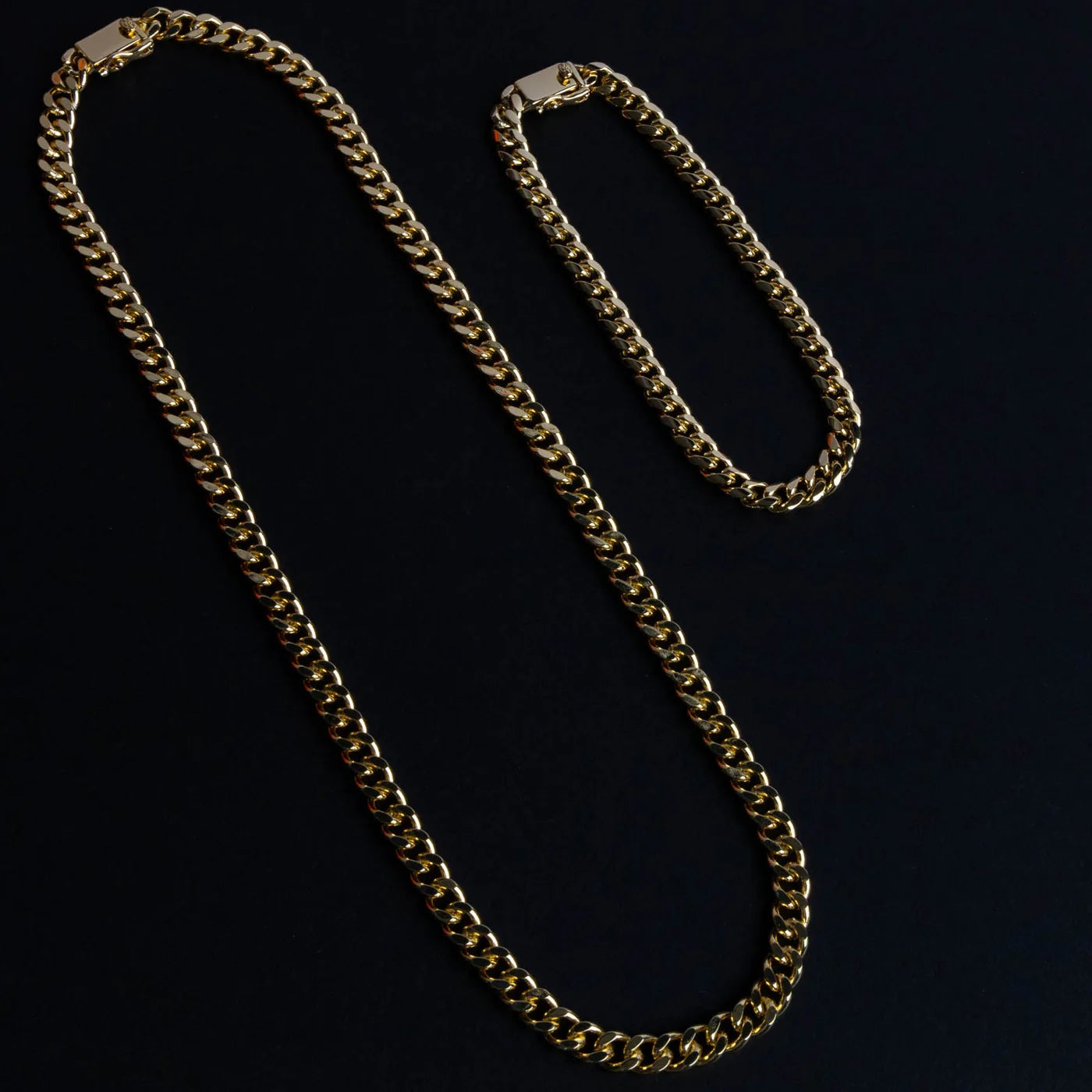 Set Colier + Brățară Cuban, Placat cu Aur 14k