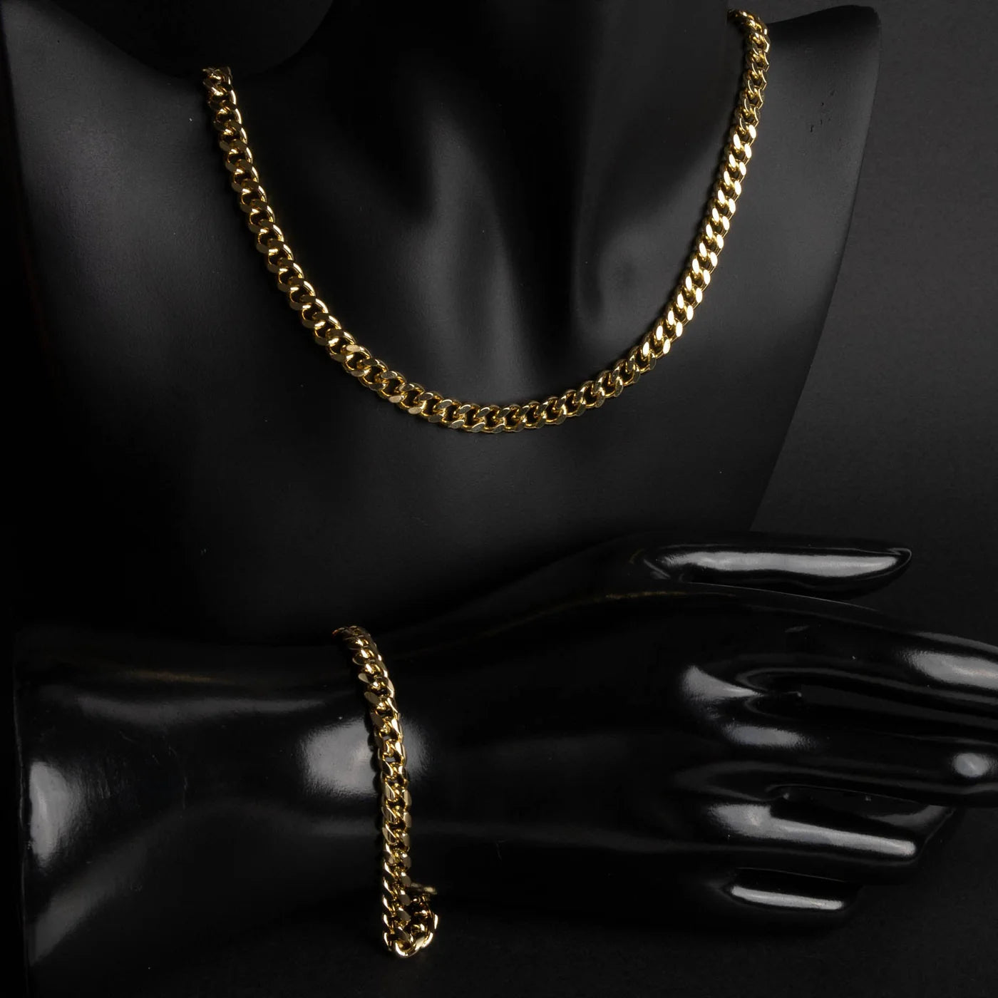 Set Colier + Brățară Cuban, Placat cu Aur 14k