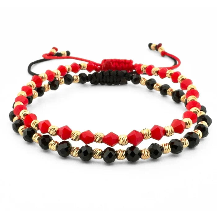 Set 2 brǎțǎri reglabile Black & Red Gold - Placate cu Aur 14K