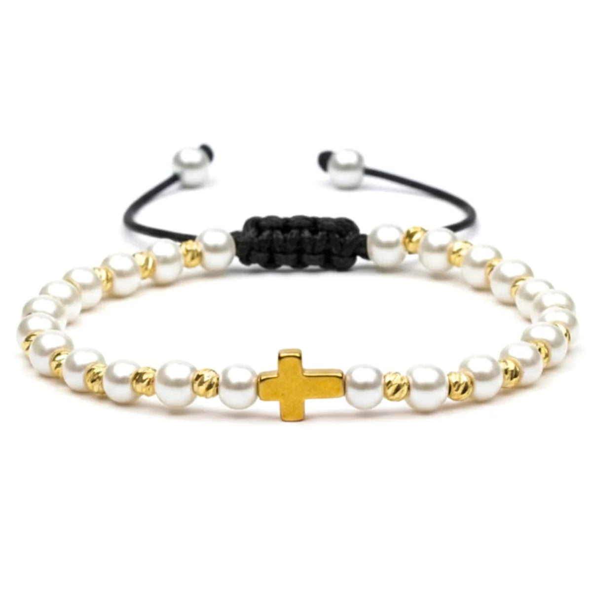 Brățară Reglabilă Perle &amp; Cruce Aurie 1+1 GRATIS