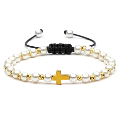 Brățară Reglabilă Perle &amp; Cruce Aurie 1+1 GRATIS