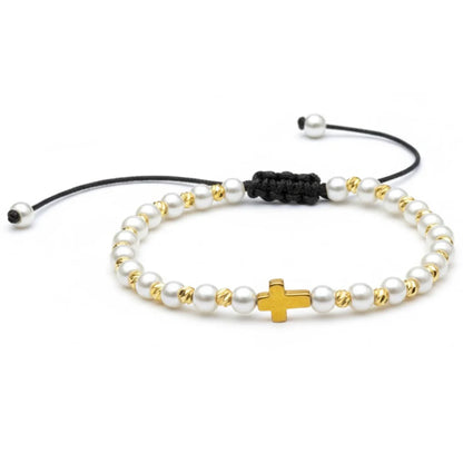 Brățară Reglabilă Perle &amp; Cruce Aurie 1+1 GRATIS