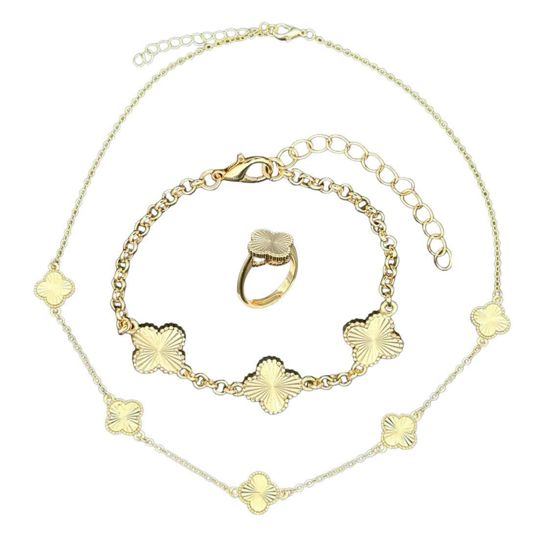 Set Colier, Brățară + inel Trifoi Placat cu Aur 14k