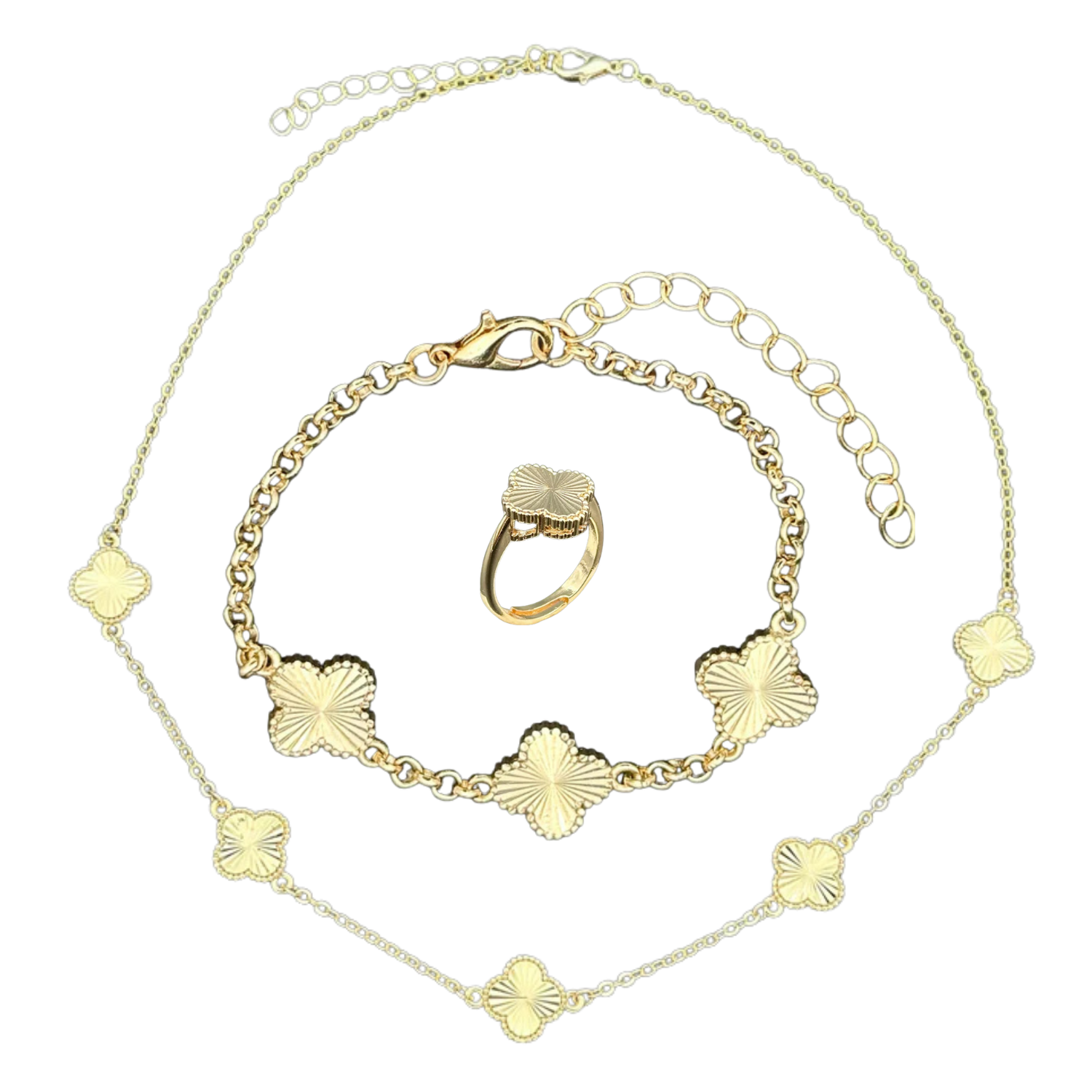 Set Colier, Brățară + inel Trifoi Placat cu Aur 14k