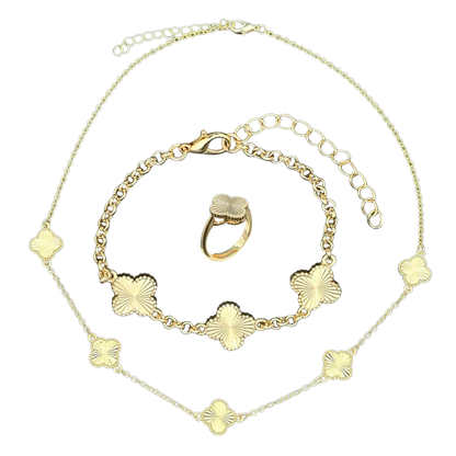 Set Colier, Brățară + inel Trifoi Placat cu Aur 14k