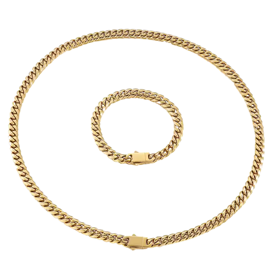 Set Colier + Brățară Cuban, Placat cu Aur 14k