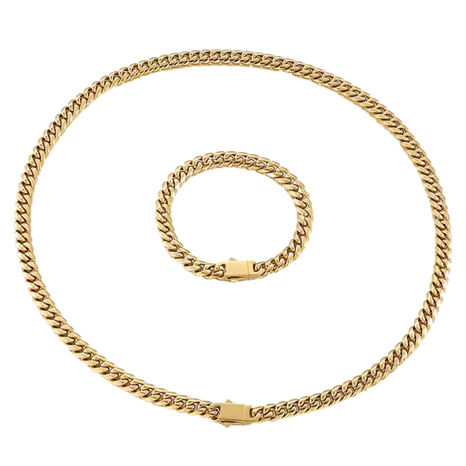 Set Colier + Brățară Cuban, Placat cu Aur 14k