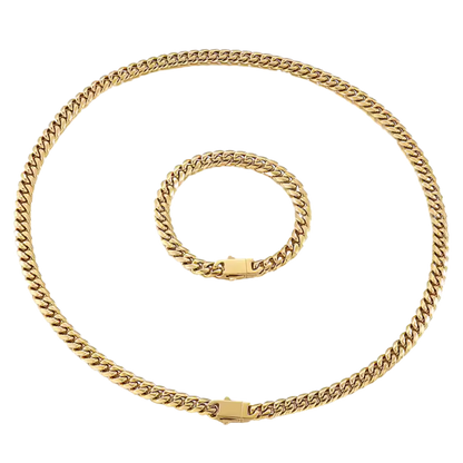 Set Colier + Brățară Cuban, Placat cu Aur 14k