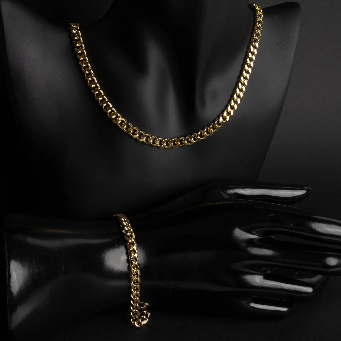 Set Colier + Brățară Cuban, Placat cu Aur 14k