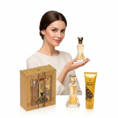 Set Cadou Luxe Gold pentru Femei – Parfum 100 ml + Cremă de Corp 200 ml