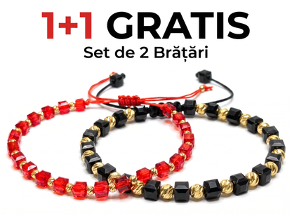 1+1 GRATIS – Set 2 Brățări Reglabile Roșu &amp; Negru Auriu