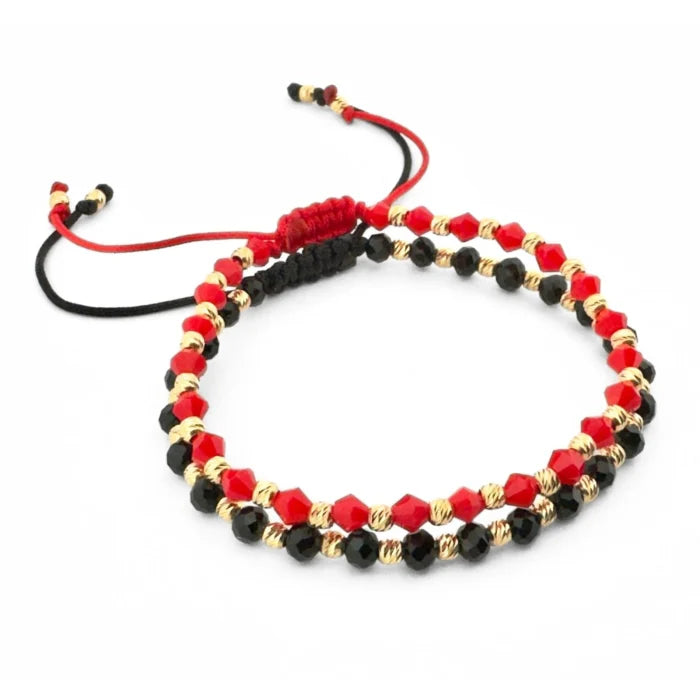 Set 2 brǎțǎri reglabile Black &amp; Red Gold - Placate cu Aur 14K